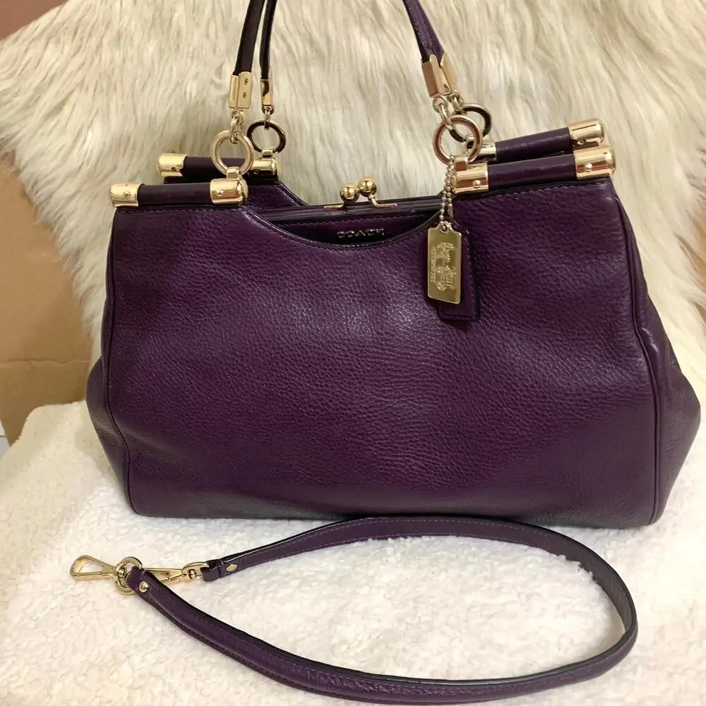 Coach Purple Satchel with Gold Accents - Picture 3 of 16